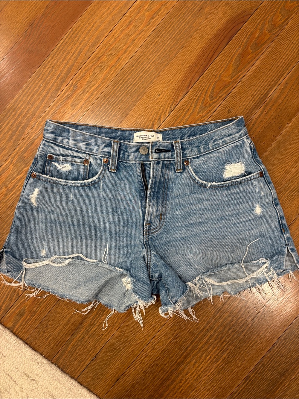 Abercrombie & Fitch Light Wash Distressed Denim Cutoff Shorts